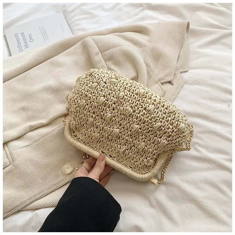 Bolsa de tecido macio branca de cáqui com zíper interno e alça de ombro único