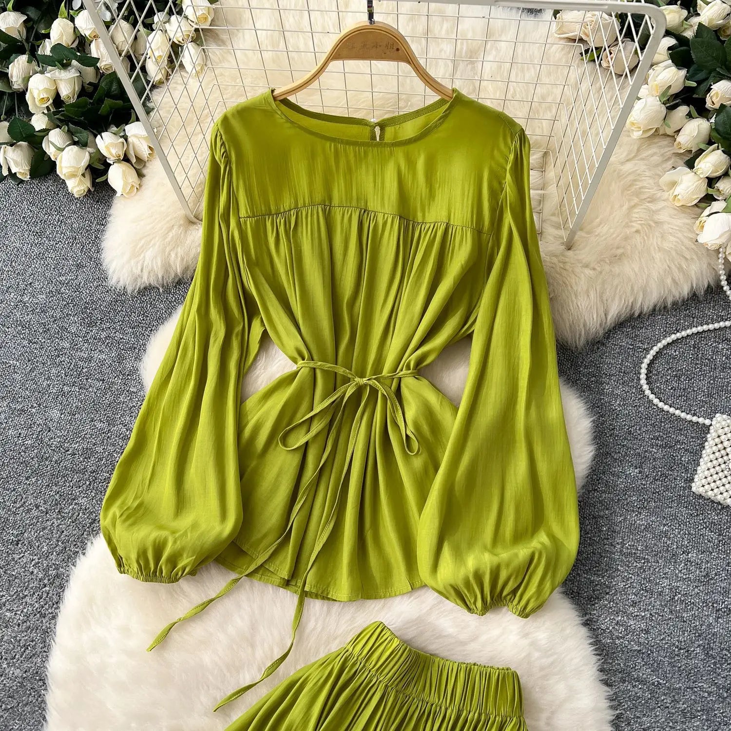 Polyester A-lijn rok met lange mouwen in meerdere kleuren voor vrouwen