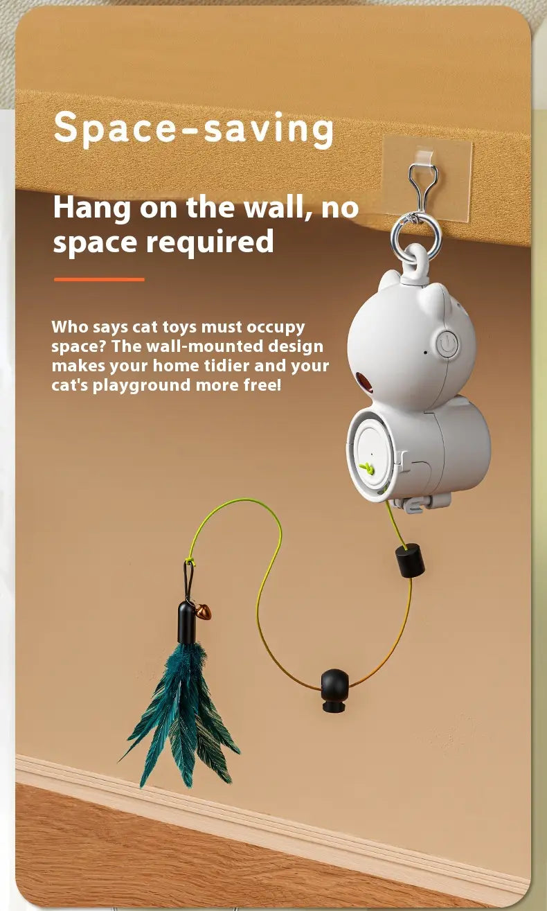 Interaktiver USB -wiederaufladbares Katzenspielzeug mit Feder und einziehbarem Seil
