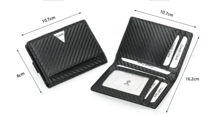 Microfiber Leather Bag with Card and Wallet Compartments in Black Carbon Fiber