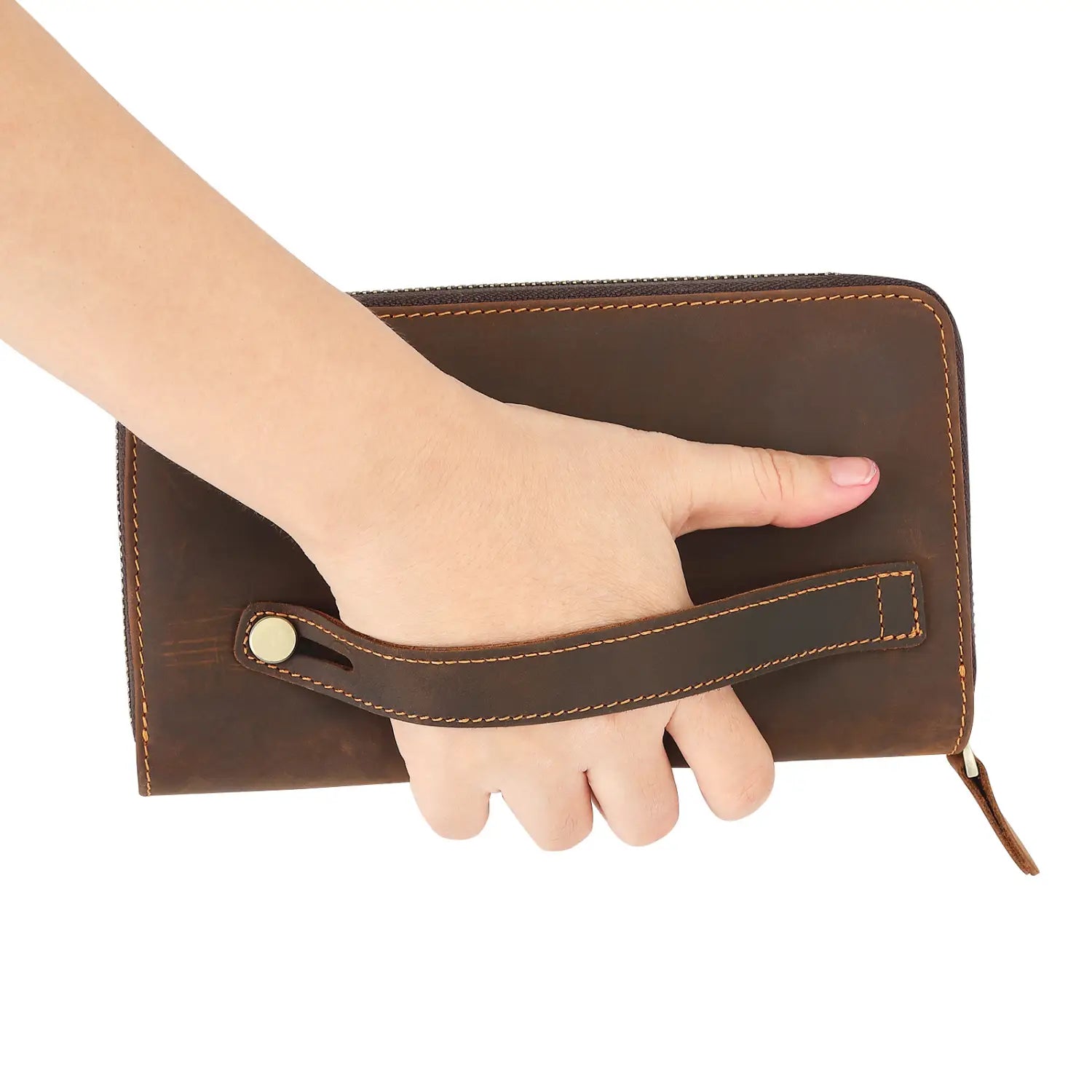 Leather Cowhide Grab Bag Wallet with Multiple Compartments