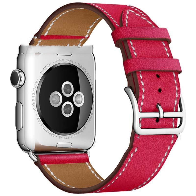 First Layer Cowhide Leather Watch Strap - Wine Red Genuine Leather Apple Watch Strap Upgrade