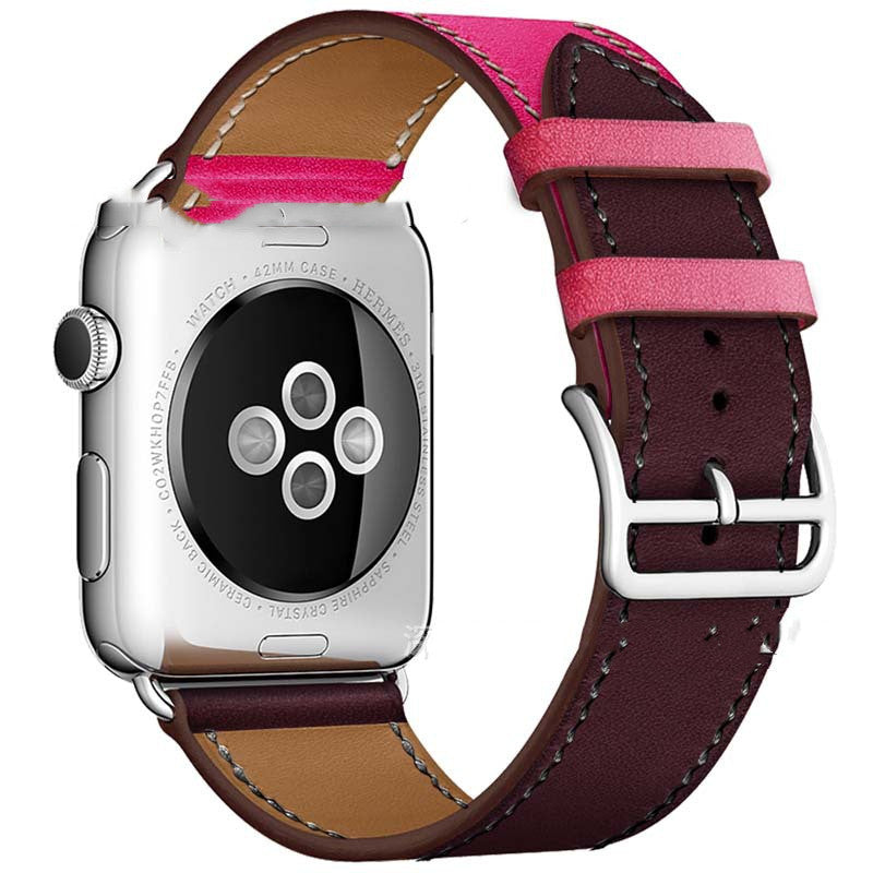 First Layer Cowhide Leather Watch Strap - Wine Red Genuine Leather Apple Watch Strap Upgrade