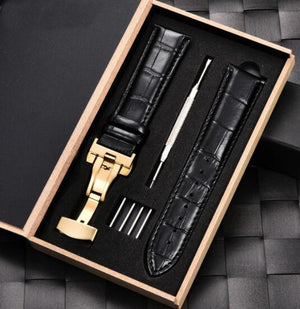 United States Calfskin Leather Wallet with Butterfly Buckle and CHF Design - First Layer Cowhide Strap united states