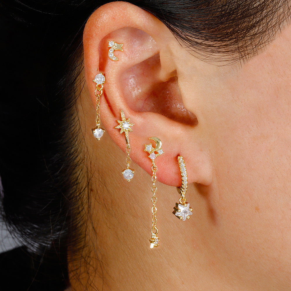 Gold Electroplated Copper Star Earrings for Women in the United States CHF - Shiny Stars and Moons Party on Your Ears