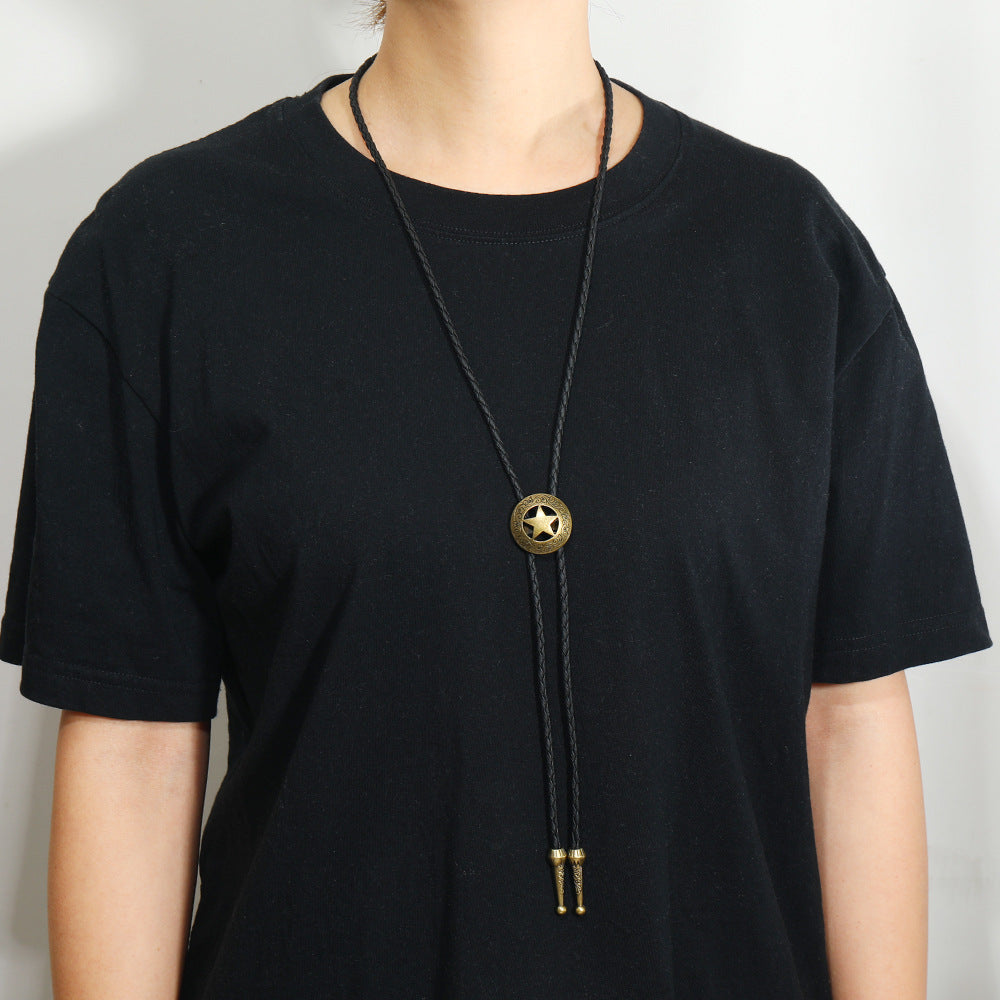 Star Alloy Polo Collar Necklace in Electroplating Bronze and Silver Finish - Five-Pointed PU polo collar necklace alloy