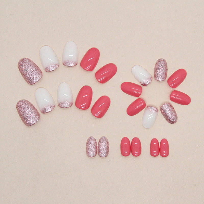Flash Rose Pink Nail Tips with Oval Round Head for American Ins Style - Teleplus american ins style oval round head