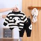 Fleece-lined Cartoon Cute Stripes Round Neck Sweater Suit - Cute Stripes Sweater Suit for Mini Fashion Icons