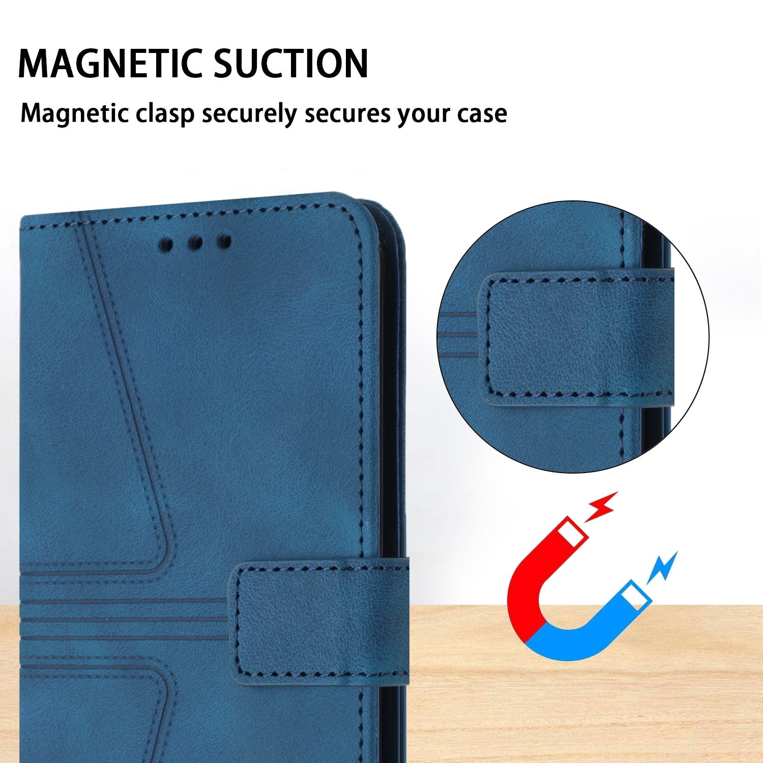 Flip Card Leather Case Geometric Phone Case - Geometric Line Leather Case with Short Hand Rope