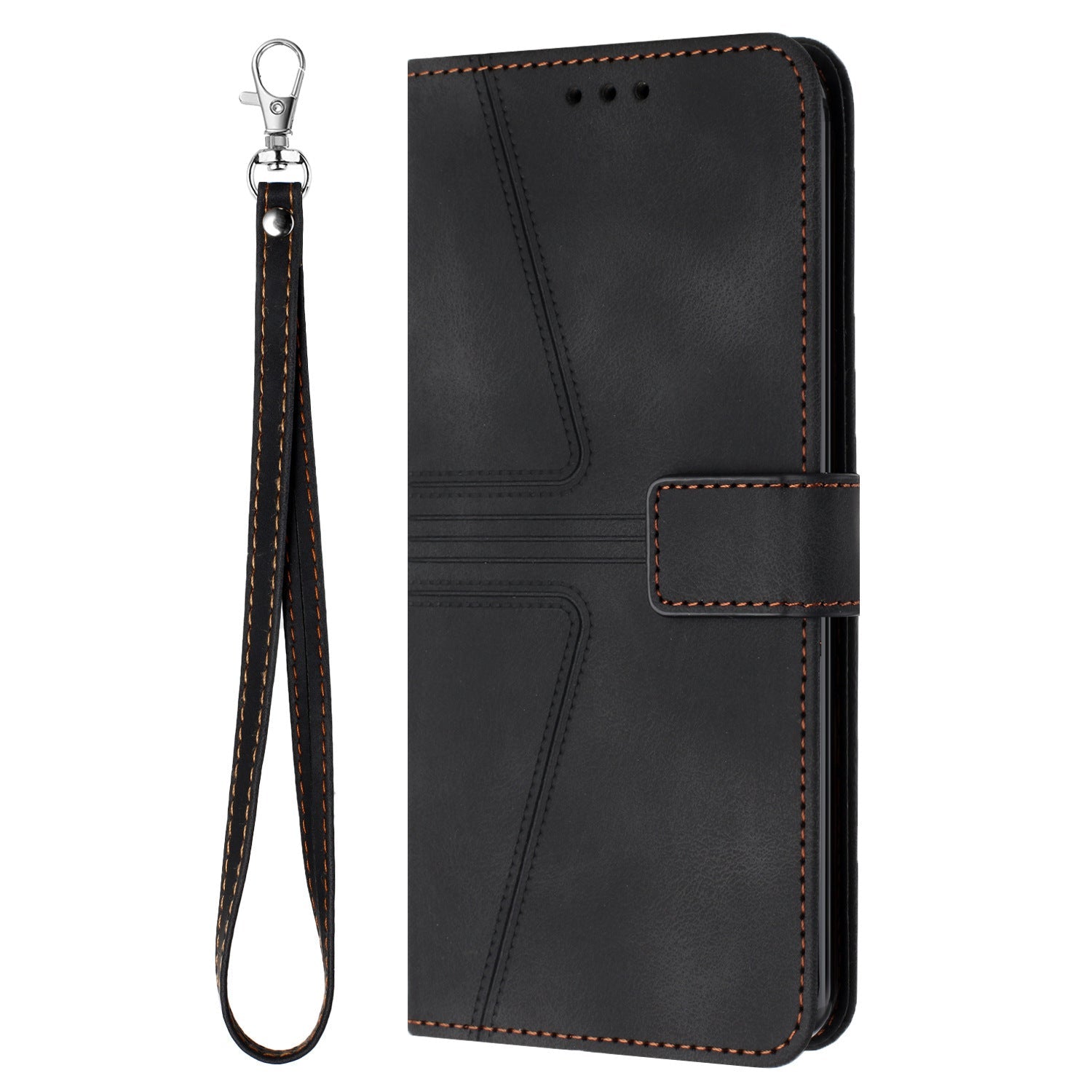 Flip Card Leather Case Geometric Phone Case - Geometric Line Leather Case with Short Hand Rope