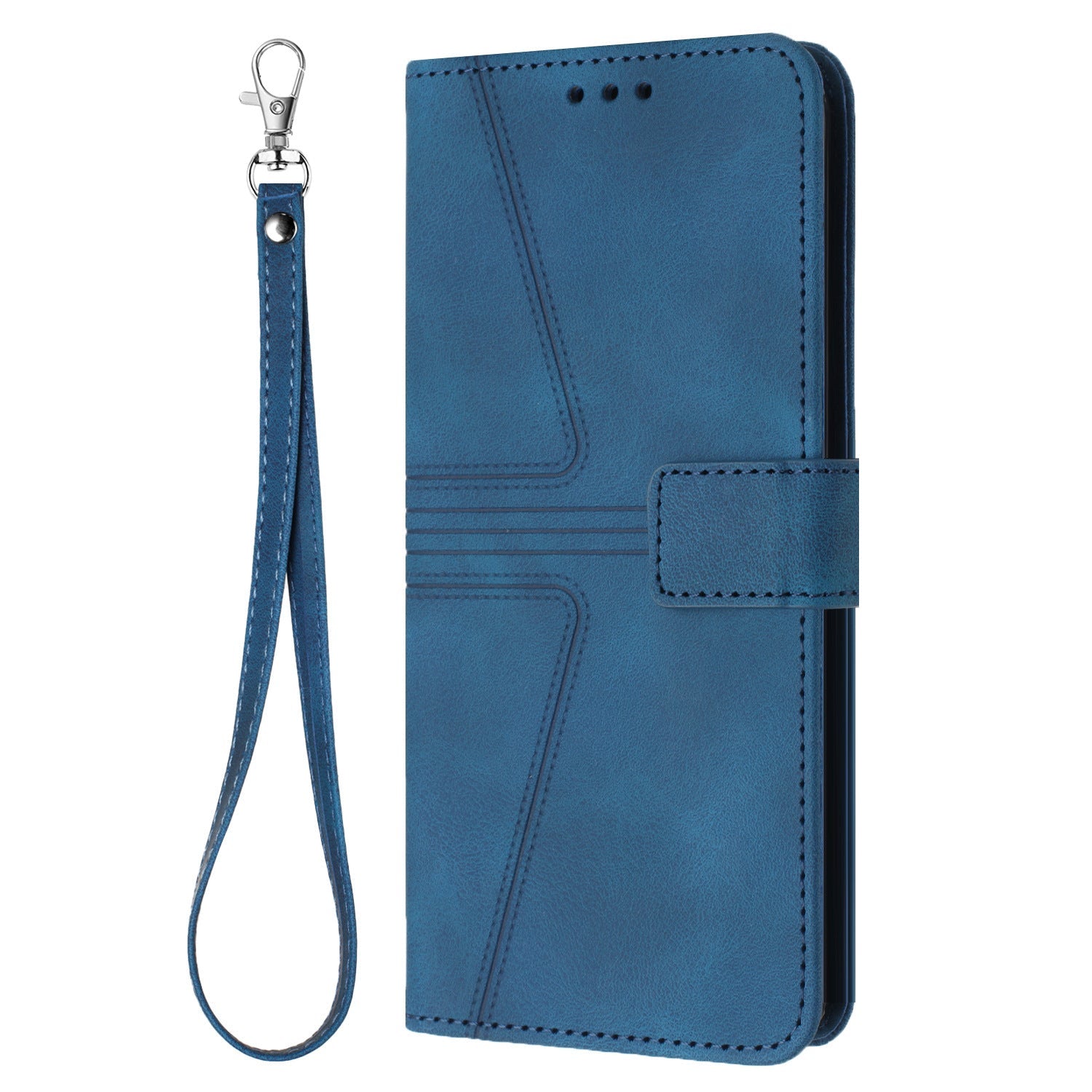 Flip Card Leather Case Geometric Phone Case - Geometric Line Leather Case with Short Hand Rope