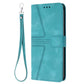 Flip Card Leather Case Geometric Phone Case - Geometric Line Leather Case with Short Hand Rope