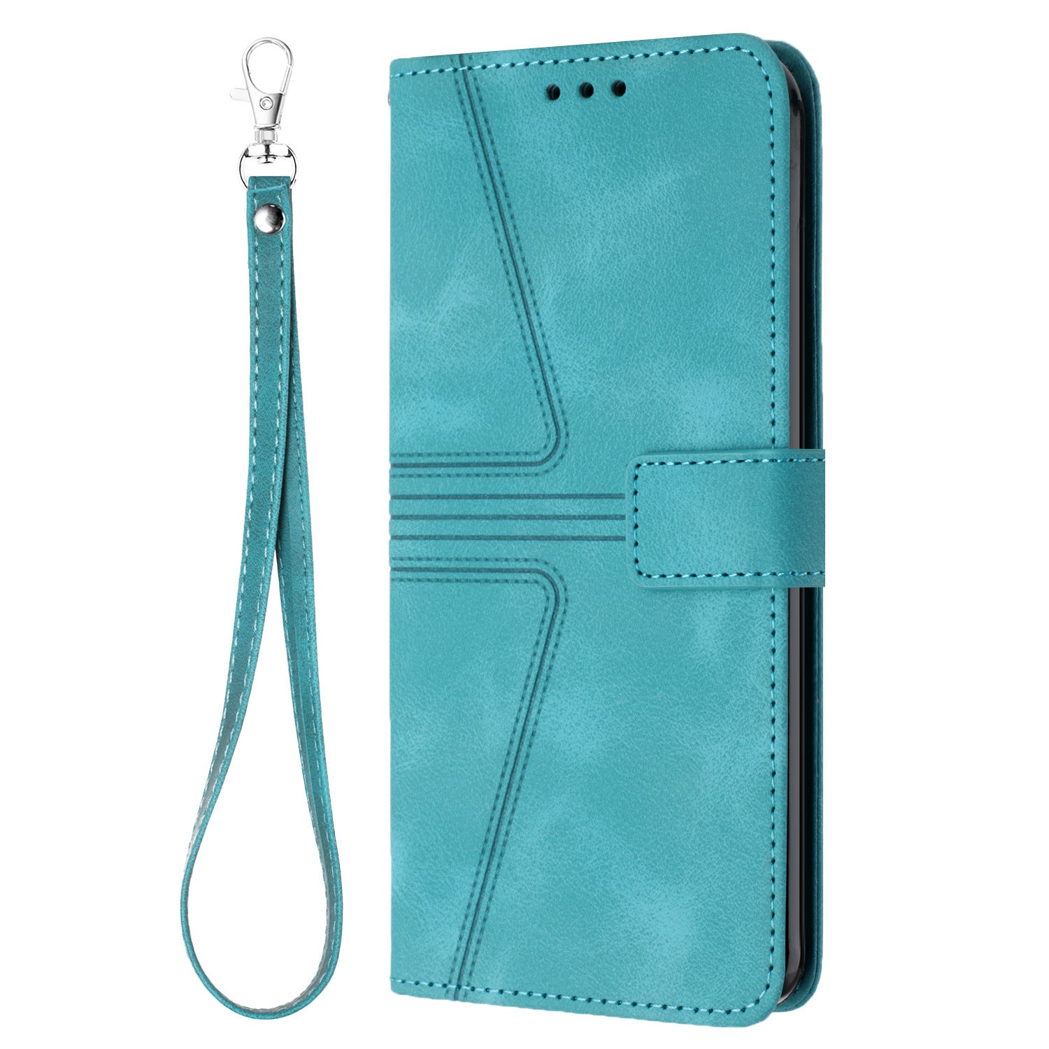 Flip Card Leather Case Geometric Phone Case - Geometric Line Leather Case with Short Hand Rope