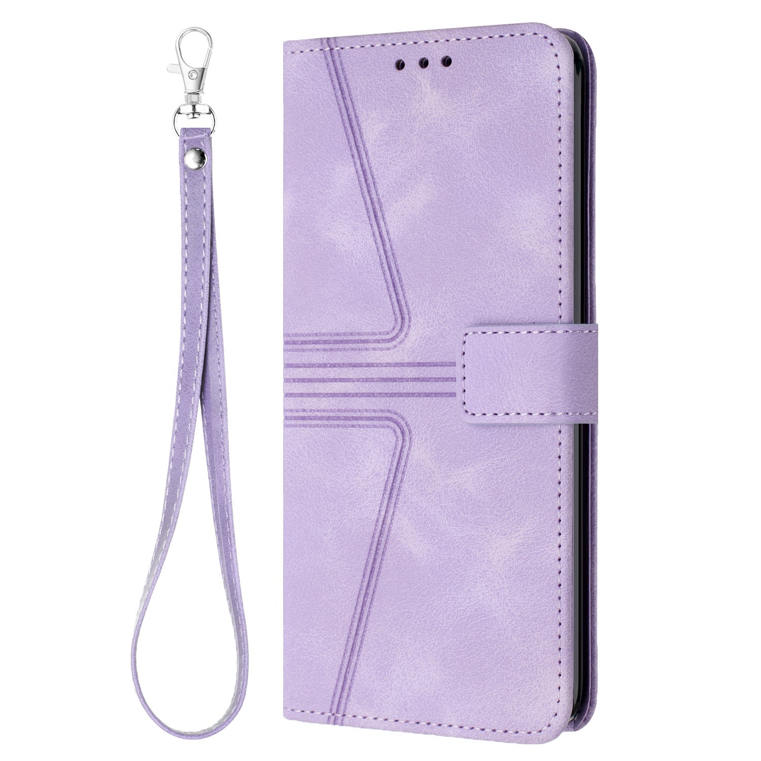 Flip Card Leather Case Geometric Phone Case - Geometric Line Leather Case with Short Hand Rope