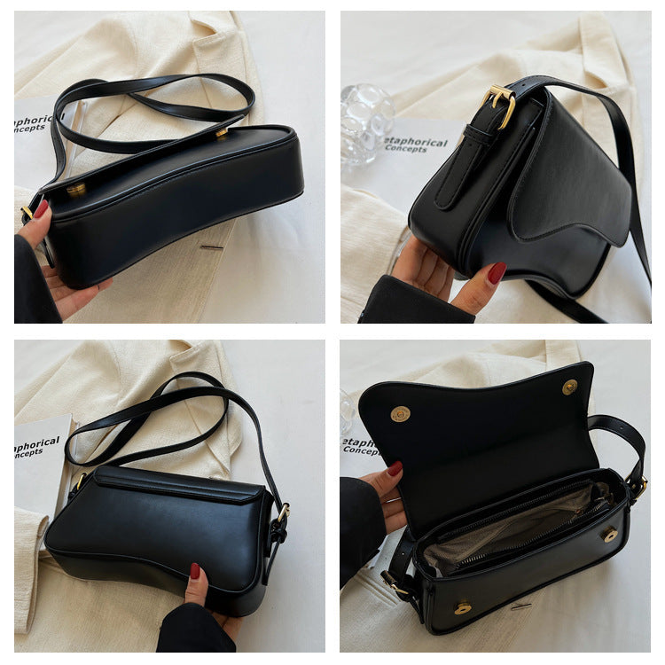Flip Magnetic Buckle Shoulder Bag with Internal Zipper and Sandwich Pocket - Teleplus flip magnetic buckle shoulder bag