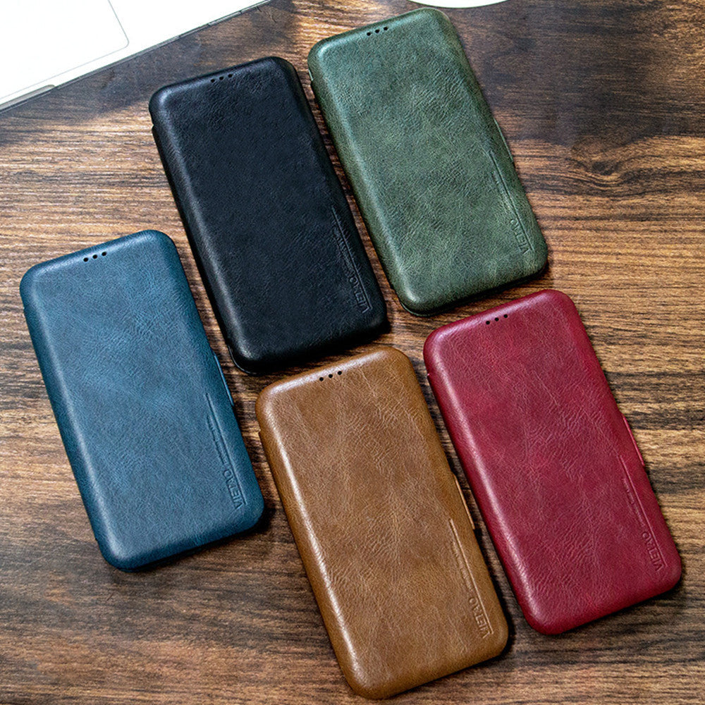 Leather Case for iPhone 13 and 12 in Solid Colors Flip Phone Cover - Pro flip phone leather case