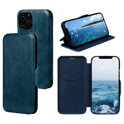 Leather Case for iPhone 13 and 12 in Solid Colors Flip Phone Cover - Pro flip phone leather case