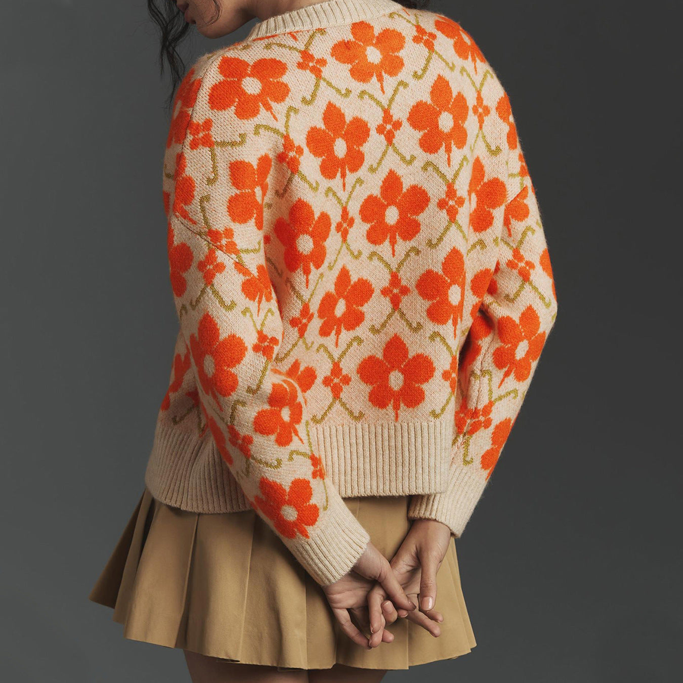 Floral Apricot Jacquard Cardigan Womens Viscose Knit Street Fashion Sweater - Teleplus