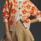Floral Apricot Jacquard Cardigan Womens Viscose Knit Street Fashion Sweater - Teleplus