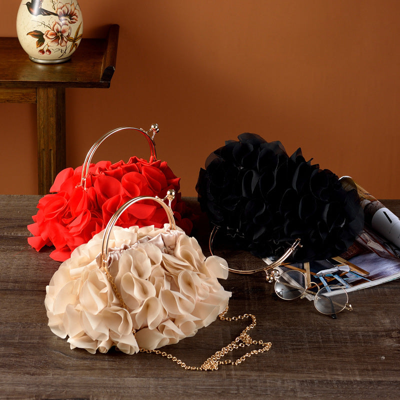 Floral Polyester Banquet Bag Suitcase in Black Red and Champagne - banquet bag