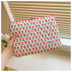 Floral Storage Pouch Breathable Cloth Bag with Green Flower and Red Heart Designs - Design