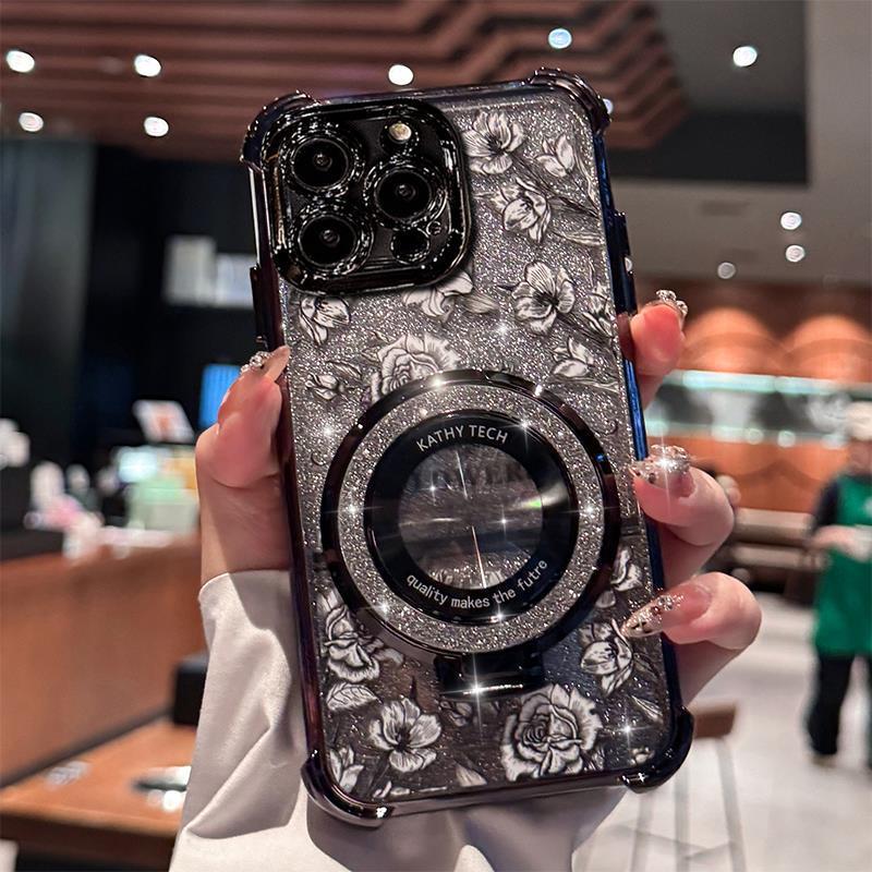 Flower Glitter Magnetic Gradient Flash Card with Drop-Resistant Bracket - gradient flash card flower] glitter magnetic