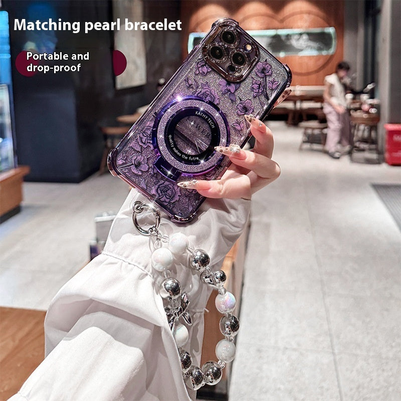 Flower Glitter Magnetic Gradient Flash Card with Drop-Resistant Bracket - gradient flash card flower] glitter magnetic