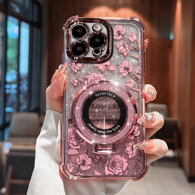 Flower Glitter Magnetic Gradient Flash Card with Drop-Resistant Bracket - gradient flash card flower] glitter magnetic