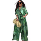 Flowers and Plants Fabric Polyester Pants with Long Sleeves in Multiple Sizes - Teleplus Flower Plant Pattern for Women
