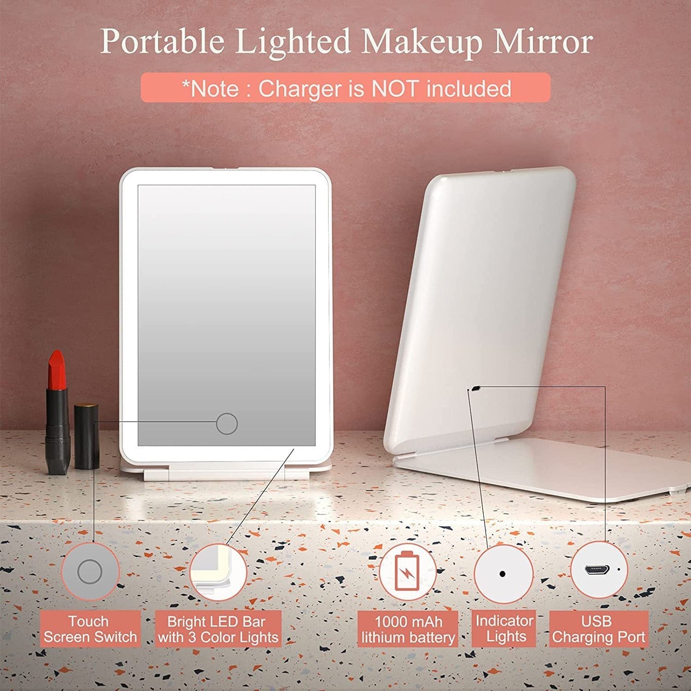 Light Touch LED Mirror with USB and Suction Ball for Car Home - Glow Up With Our Makeup light touch led