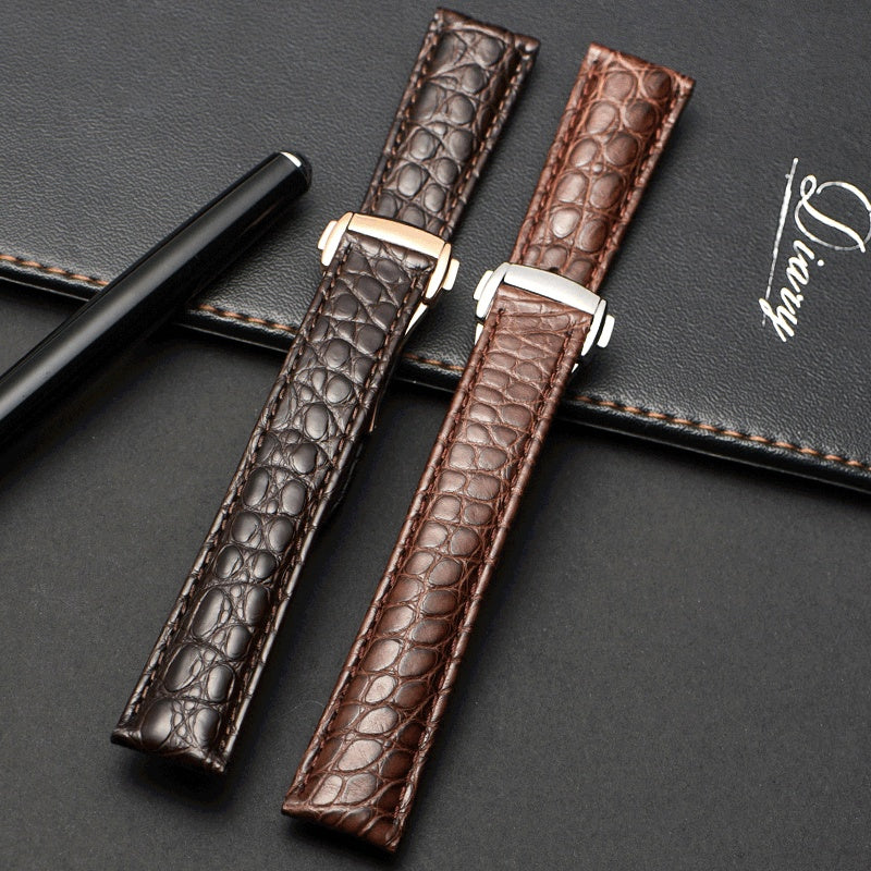 Leather Watch Strap with Folding Buckle Alligator for - in Gold or Silver folding buckle leather watch strap