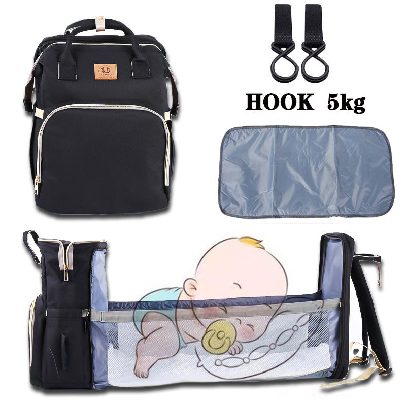 Folding Crib Fashion Maternal And Baby Large-capacity Double Shoulder Dad Backpack - Folding Crib Fashion Double