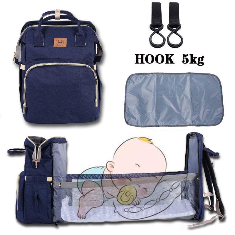 Folding Crib Fashion Maternal And Baby Large-capacity Double Shoulder Dad Backpack - Folding Crib Fashion Double