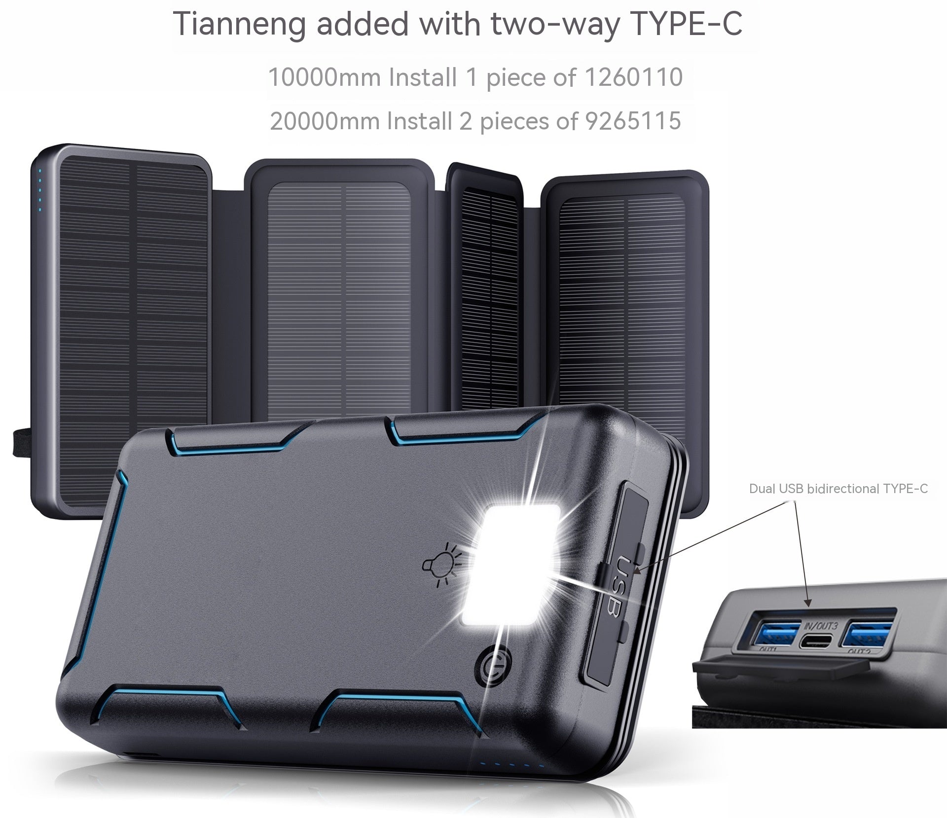 Folding Fast Charge Solar Charging Unit 20000 MA Large Capacity Portable Outdoor Folding Mobile Power Supply - Folding