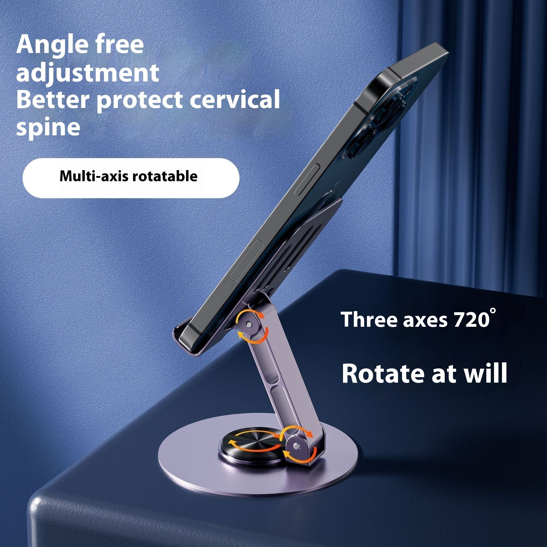 Folding Lazy Tablet Stand with Degree Rotation Adjustment and Space-Like Gray Finish - degree rotation adjustment