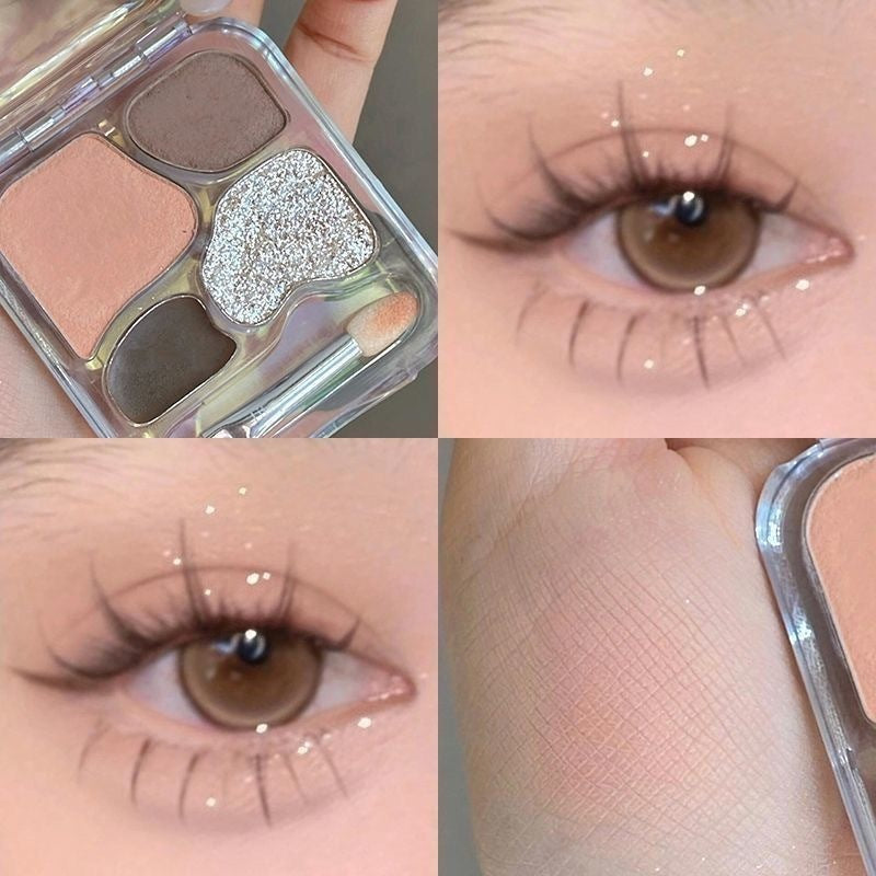 Four Colors Crouching Eyeshadow Palette with Apricot and Nude Shades - Teleplus four colors crouching silkworm rice