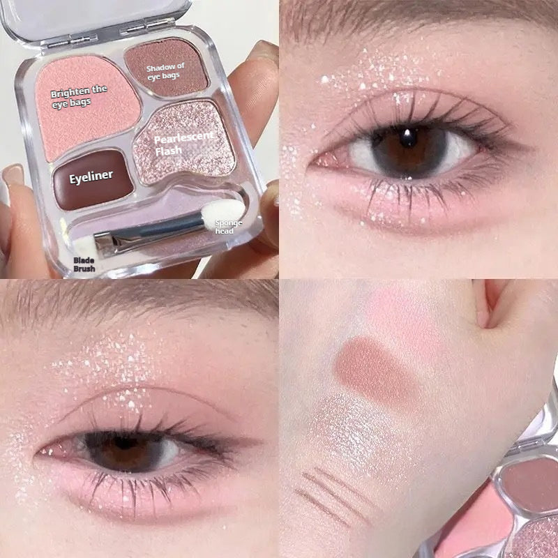 Four Colors Crouching Eyeshadow Palette with Apricot and Nude Shades - Teleplus four colors crouching silkworm rice