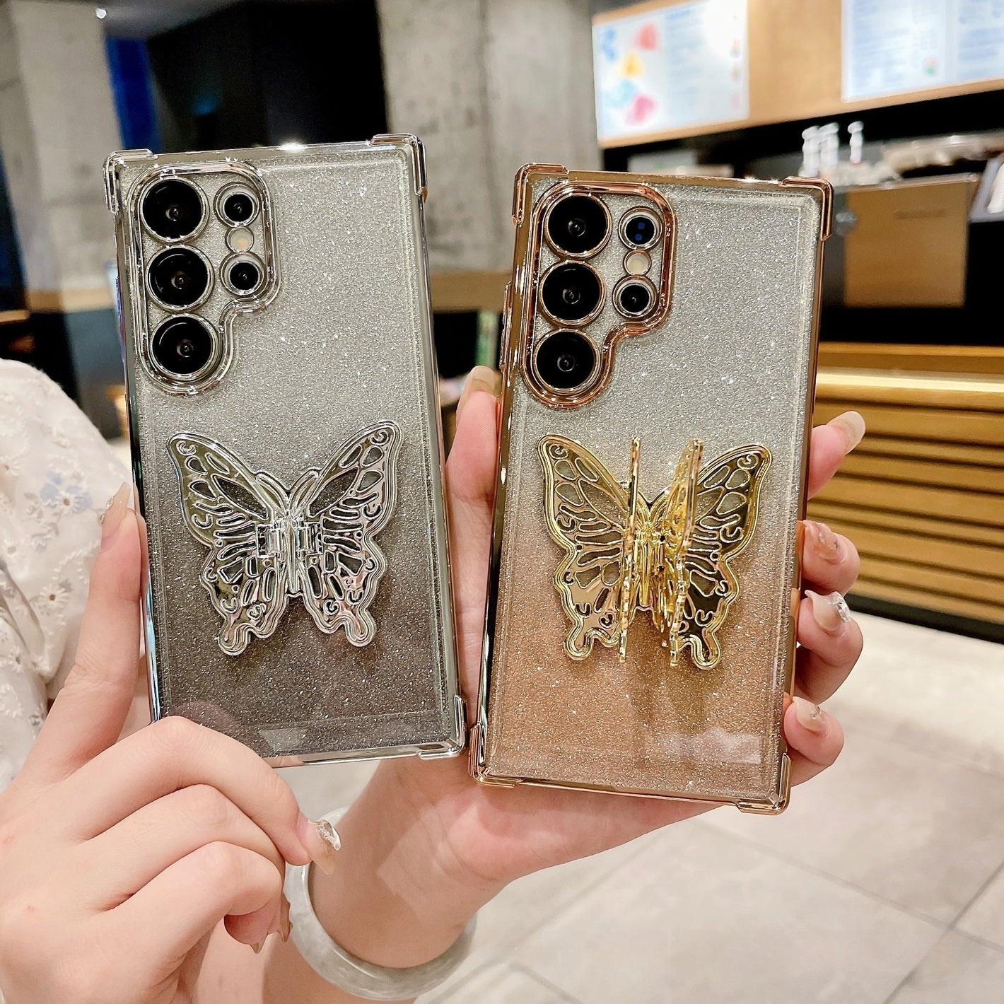 Four Corner Anti Drop Butterfly Case for Samsung S24 Ultra and S23 Series - Stand Phone four corner anti drop butterfly