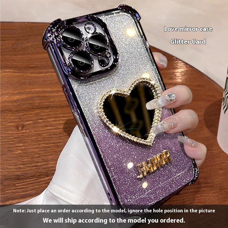 Four-Corner Drop-Resistant Heart Shape Mirror with Gradient Pink and Purple - four-corner drop-resistant heart shape