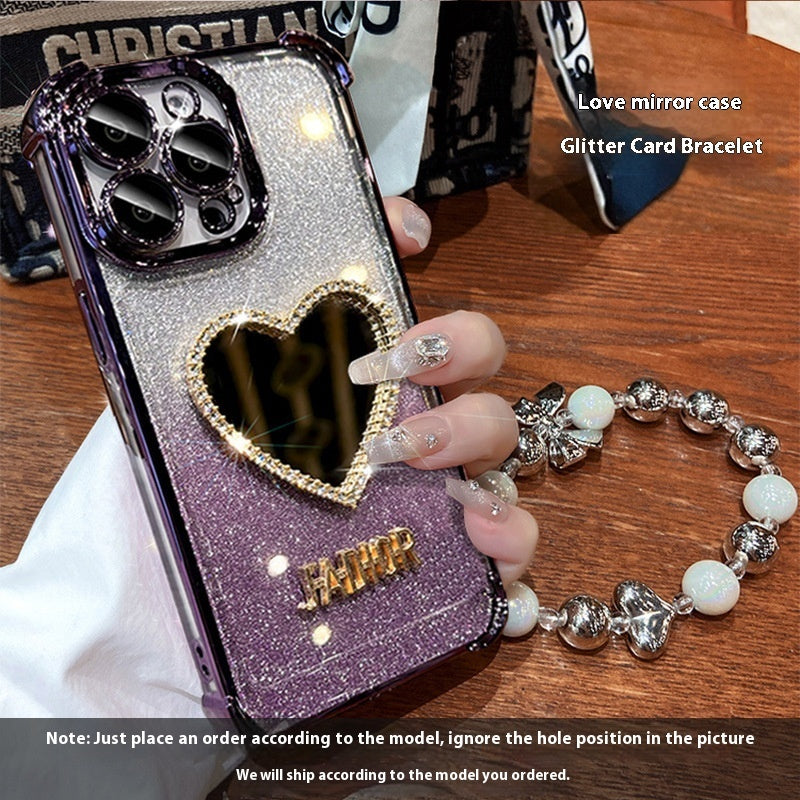 Four-Corner Drop-Resistant Heart Shape Mirror with Gradient Pink and Purple - four-corner drop-resistant heart shape