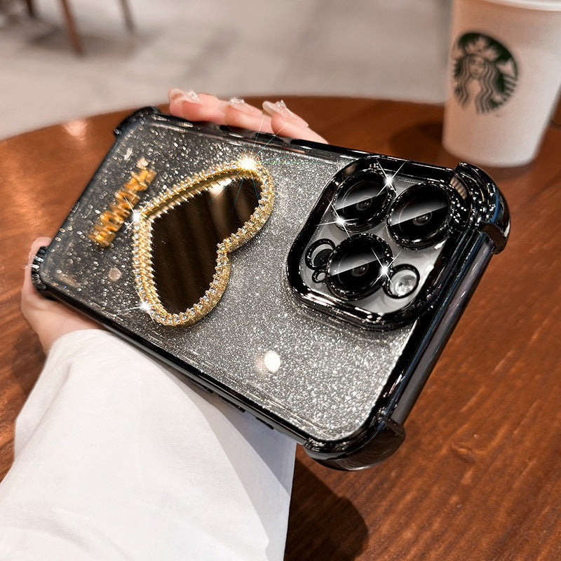 Four-Corner Drop-Resistant Heart Shape Mirror with Gradient Pink and Purple - four-corner drop-resistant heart shape