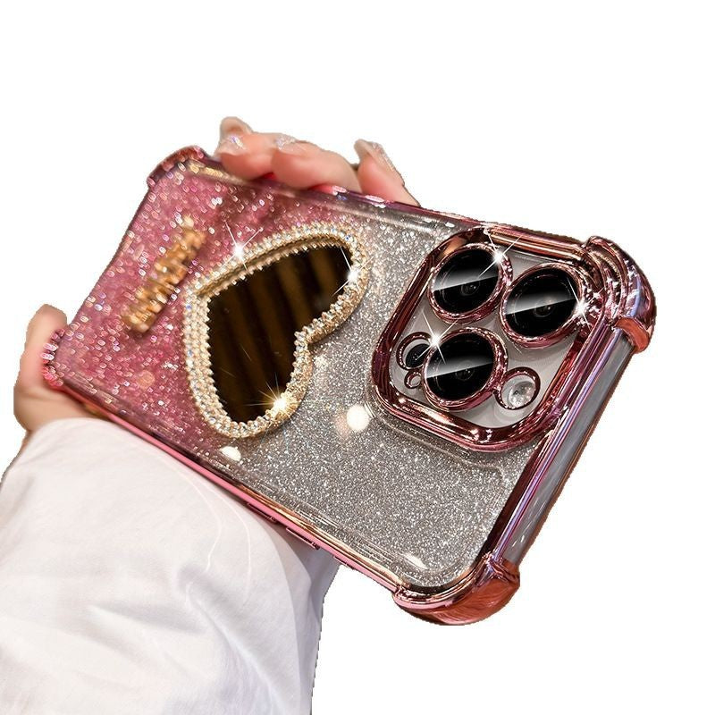 Four-Corner Drop-Resistant Heart Shape Mirror with Gradient Pink and Purple - four-corner drop-resistant heart shape