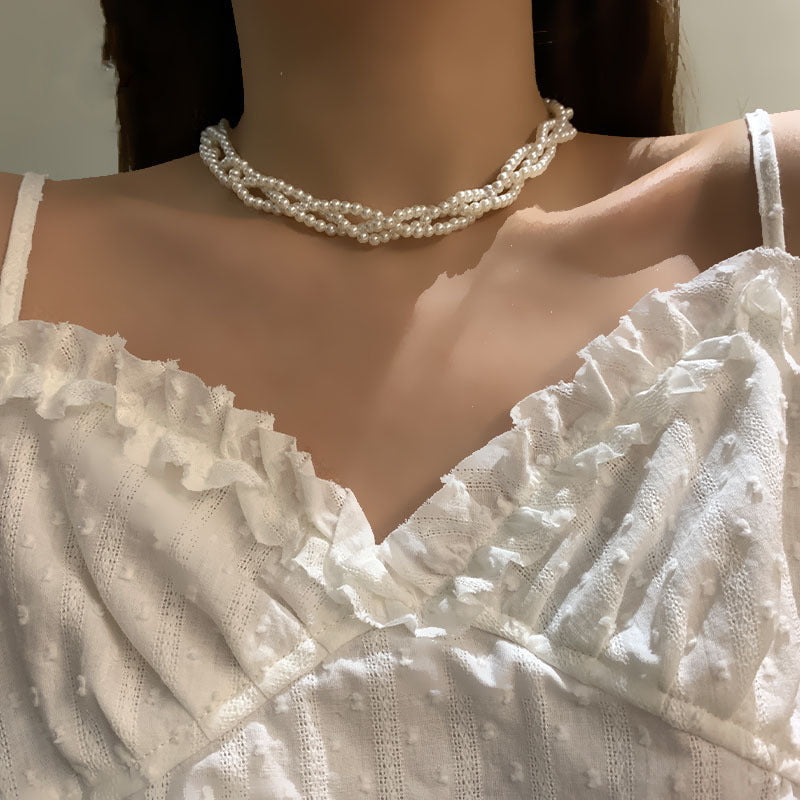 French Elegant Pearl Woven Necklace with Stringed Pearls Chain - Multi-layer stringed pearls necklace french elegant