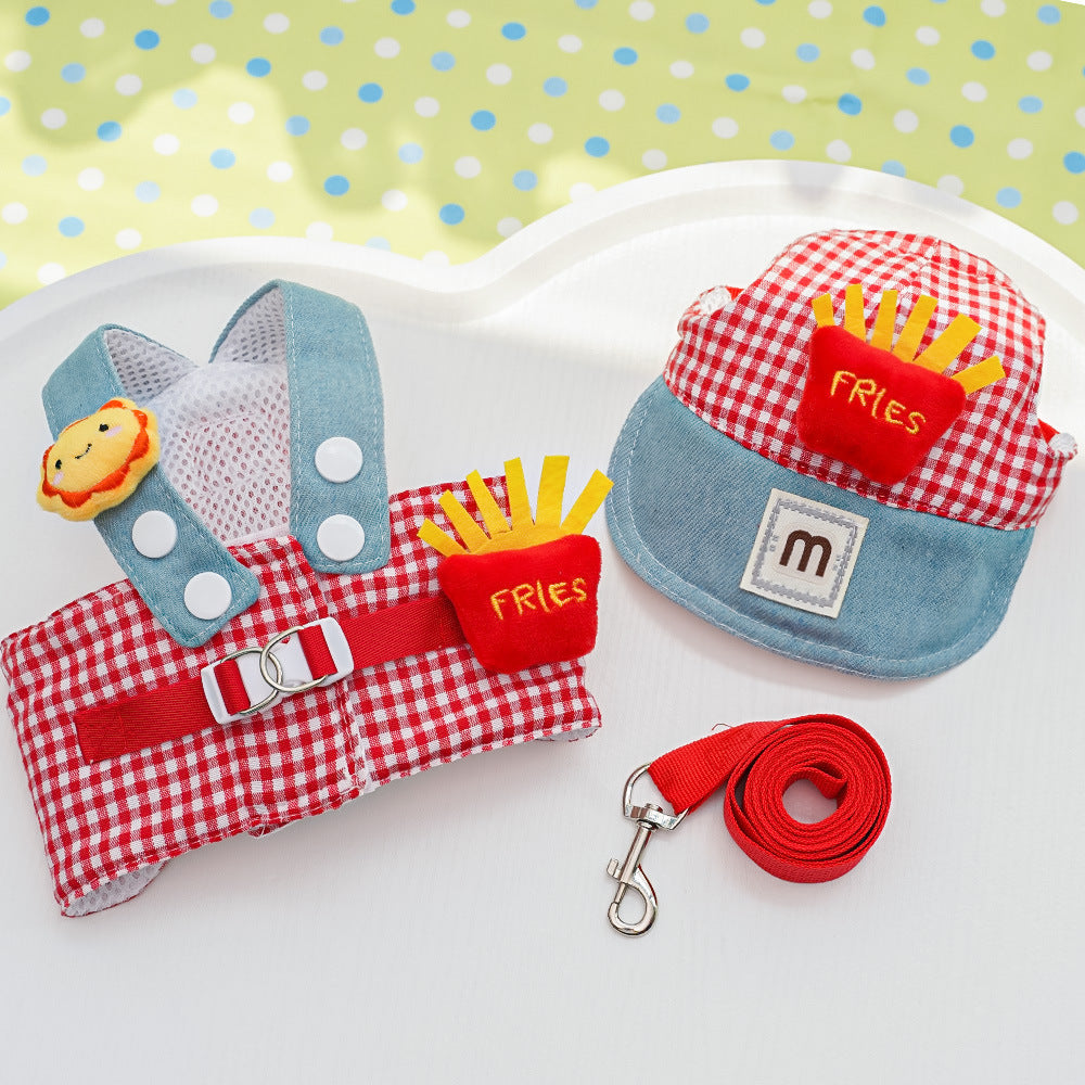 French Fries Dog Harness Set with Hat XS Chest Circumference 30cm - chest circumference french fries lead rope