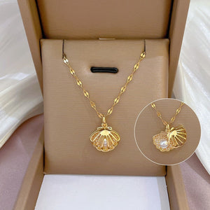 French Hollow Shell Pearl Necklace Light Luxury Niche Personality High-end Sense Retro Fashion Versatile Necklace