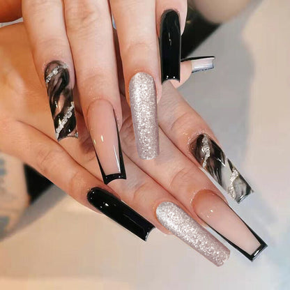 French Nail Tips with Silver Powder and Jelly Glue for Fashion Personality Patch Wear - Teleplus fashion personality