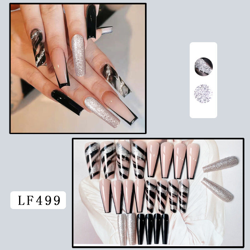 French Nail Tips with Silver Powder and Jelly Glue for Fashion Personality Patch Wear - Teleplus fashion personality