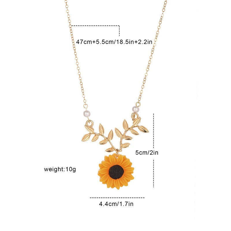 Fresh Sweet And Lovely Sunflower Pearl Necklace Sunflower Pendant Collarbone Chain Women’s Necklace - Fresh Sunflower