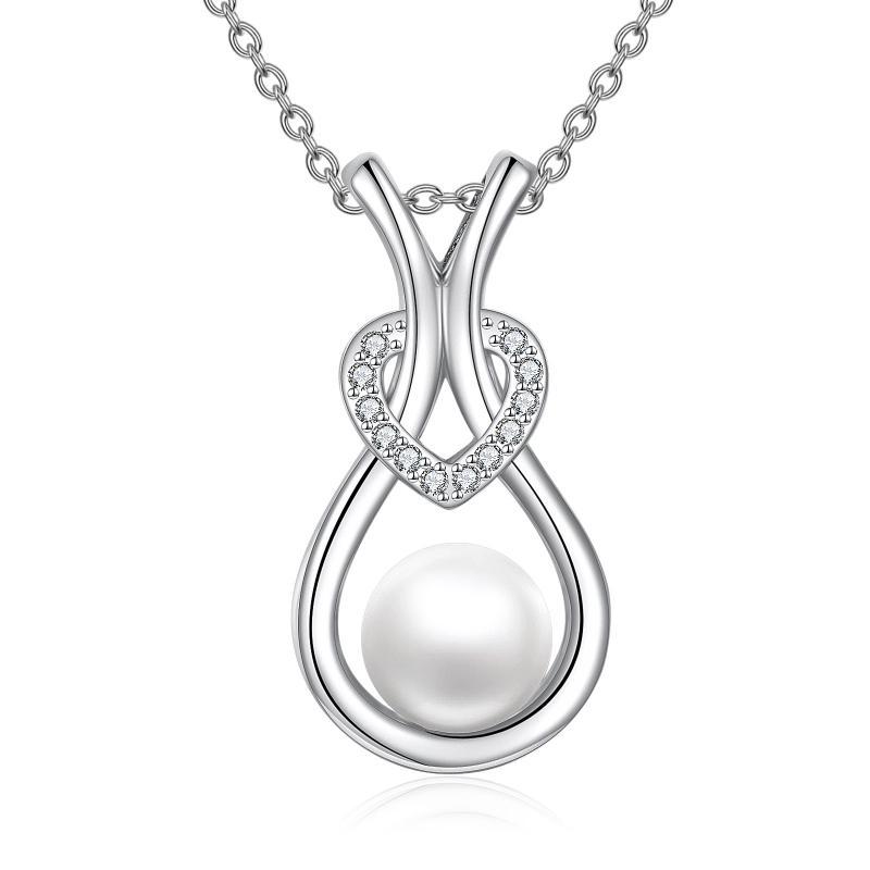 Sterling Silver Heart Necklace with 5-8mm Freshwater Pearls for United States - of Wisdom in Bling sterling silver