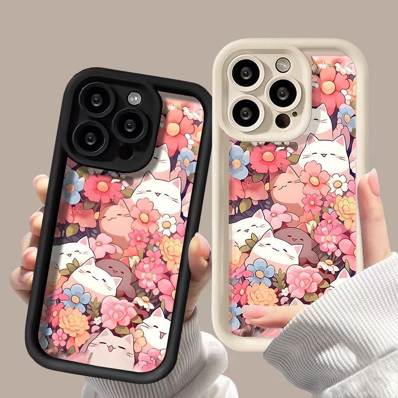 Frosted Advanced Full Screen Cat Flower Phone Case - Screen Cat Bliss for Pro Max iPhones with Flowers